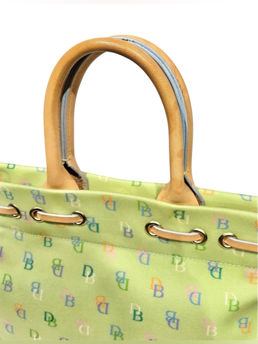 RARE DOONEY & BOURKE VINTAGE Y2K GREEN MULTICOLOR RAINBOW MONOGRAM TASSEL TOTE - Picture 13 of 13